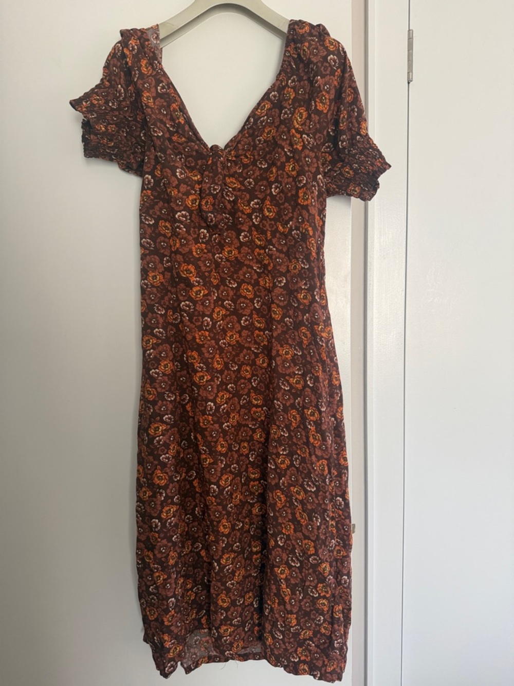Mimi Chica Brown Floral Puff-Sleeve Midi Dress size XL